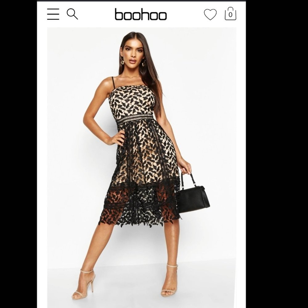 Corded Lace Detail Midi Skater Dress **DRESS IS RED NOT BLACK**